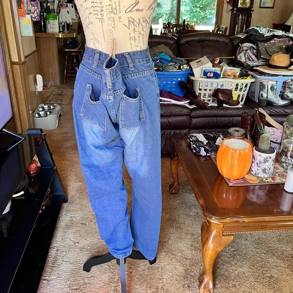 High Rise Jeans for Women Trendy 90s Denim Straight Leg Jeans orange thread rips - Picture 5 of 16